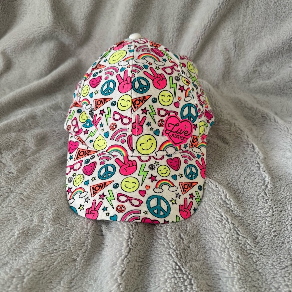 Justice Colorful Graphic Peace Smiley Neon Baseball Girls Women’s Cap‎